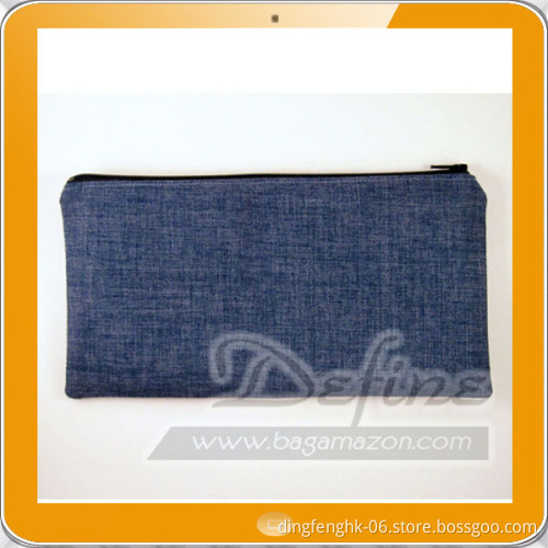 Medium Blue Denim Zipper Pencil Pouch for College